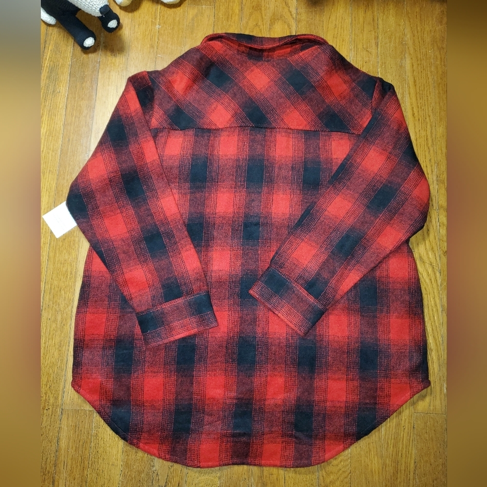 Time and Tru Red and Black Plaid Shacket - Picture 3 of 11